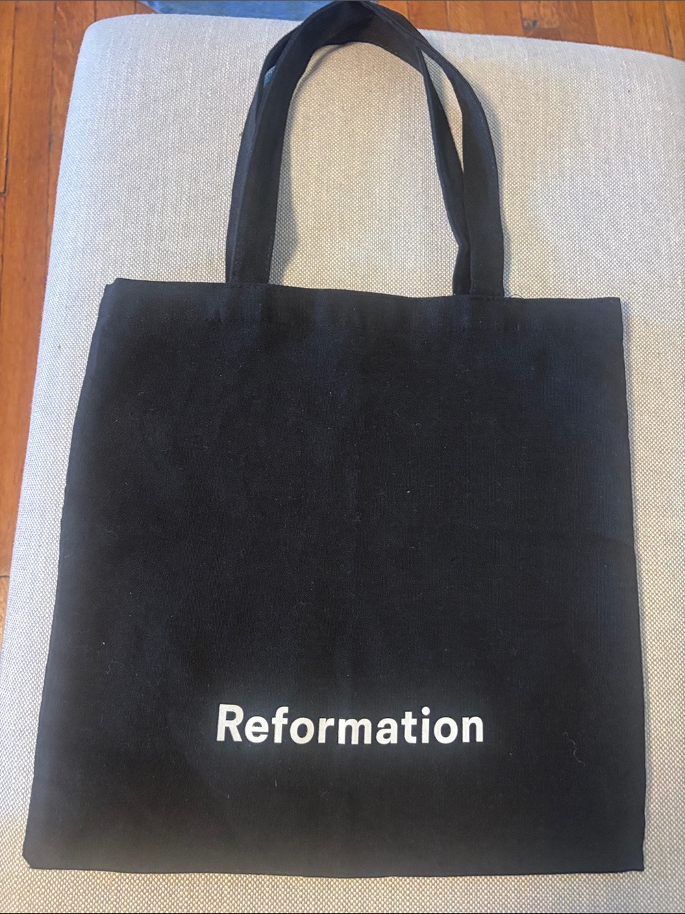 Reformation Black Canvas Tote with White Logo